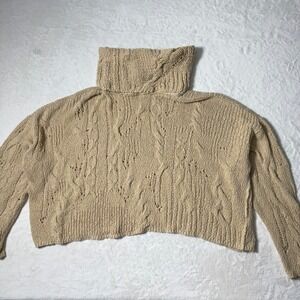 Free People Shades Of Dawn Cowl Neck Cable Knit Sweater Size Large Crop Slouchy
